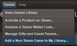Add a non-Steam game to my library option in Steam client