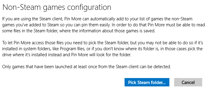 Pick Steam folder button